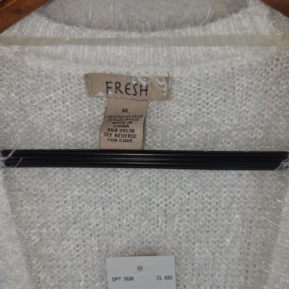 Vtg Fresh Cardigan White Womens XL Kimono Woven Lagenlook Cottagecore NWT - Picture 6 of 10